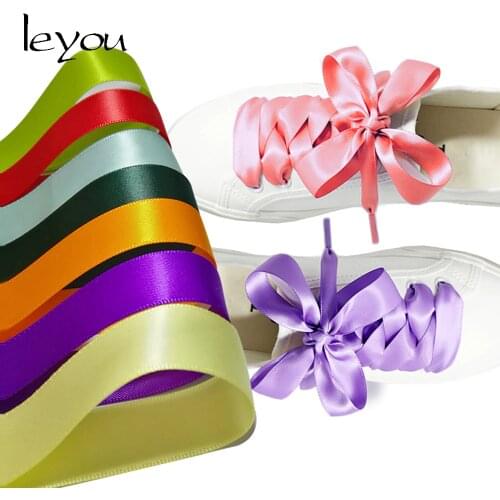 Leyou 80-160cm Flat Silk Shoe Laces Colorful Satin Silk Ribbon Shoelaces Sneaker Shoe Strings 2cm Wide Shoelaces