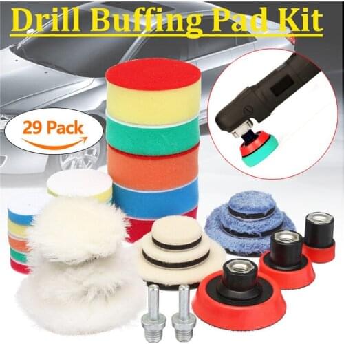 29Pcs/Set 1/2/3 Inch Drill Buffing Buffer Pad Polishing Pad Mix Size Kit With M14 Backing Pad Adapter Car Waxing Polishing Pads
