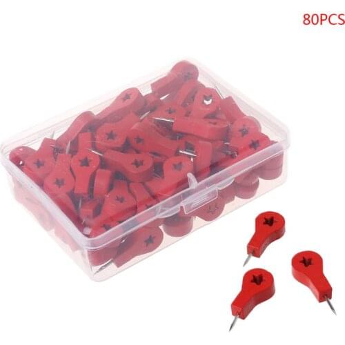 80Pcs Map Markers Wooden Drawing Photo Wall Studs Cork Board Push Pins Thumbtack