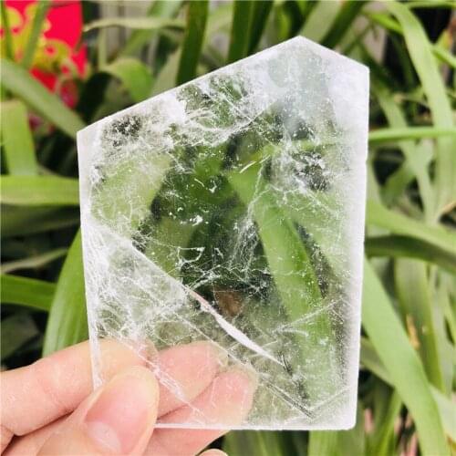 Natural white rough selenite crystal slab transparent gypsum specimen