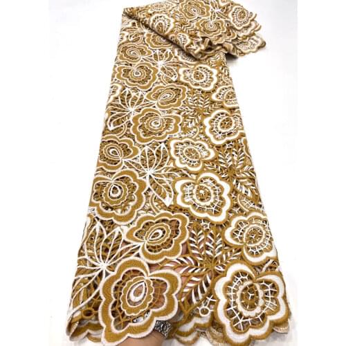 2021 New High Quality Soft Quality Double Color Cord Lace Fabric Guipure Lace Nigerian Lace For Wedding ND5008