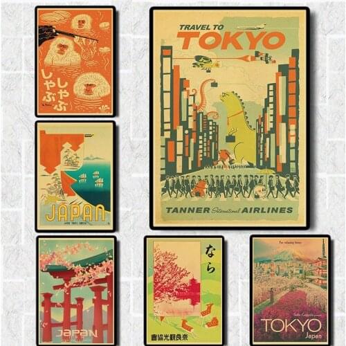 Retro Visit Japan Tokyo Travel Art Paintings Vintage Wall Pictures Kraft Paper Printed Wall Stickers Home Decoration Gift