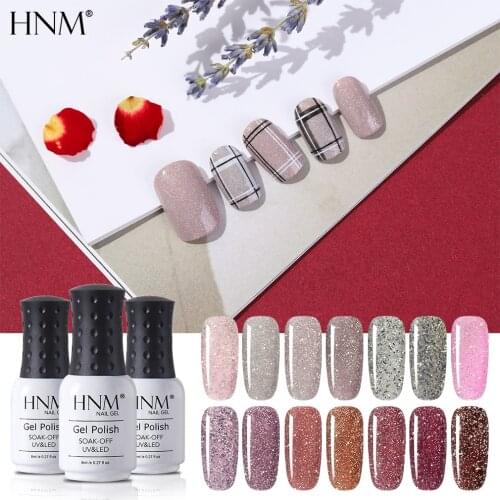 HNM Subtle Bling Gel Polish Soak Off Semi Perminent Nail Varnish Primer UV LED Gel Nail Polish Salon Manicure 8ML