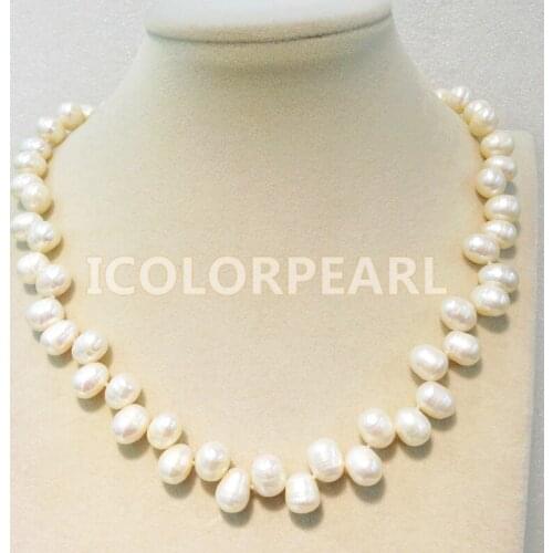 WEICOLOR Big Rice Shaped ( 9x11mm) White Natural Freshwater Pearl Necklace. Classic Irregular Pearl Jewelry For All Women