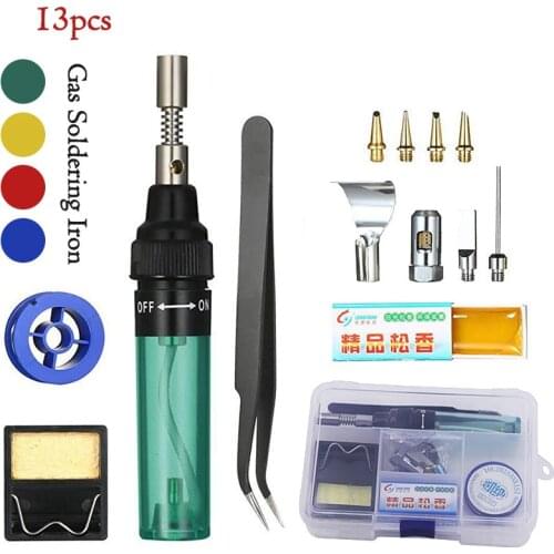 1300 Celsius 8ml Butane Gas Soldering Iron Sit Welding Pen Burner Blow Torch Gas Soldering Iron Cordless Butane Tip Tool 13PCS