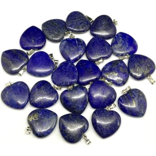 New Wholesale Stone Heart Pendant Blue Lapis Lazuli 20 mm Charm Stone Jewelry Pendant DIY Slide pendants