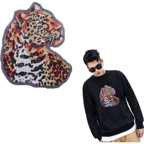 Prajna Punk Rock Sniper Leopard Tiger Patch Sequin Sew On Band Patches Large Embroidered Patches For Clothes Fabric Parch Badges
