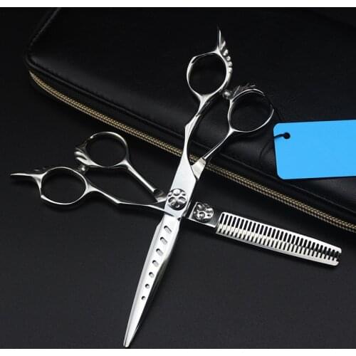Professional japan 440c steel 6 '' 7 holes cut hair scissors cutting barber makas haircut thinning shears hairdressing scissors