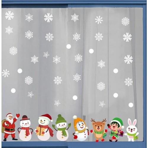 Christmas Gift Snowman Snowflake Electrostatic Sticker Window Kids Room New Year Wall Stickers Home Decals Decoration Wallpaper