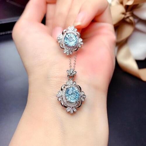 The Best GiftFor your girl Friend Topaz jewelry set Natural Real Topaz 925 sterling silver 1pc Topaz pendant,1pc Topaz ring
