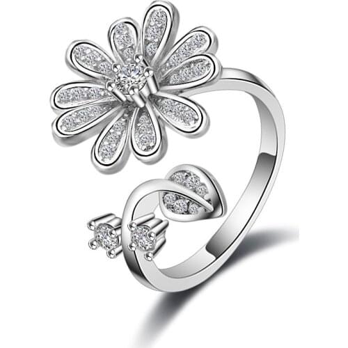 Silver Color Chrysanthemum Pattern Ring Woman Luxury Nobility Finger Brand Wedding Engagement Jewelry Leaf Tail Embellish