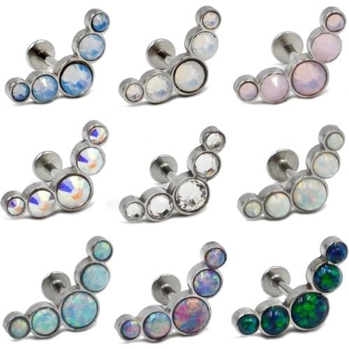 1PCS Titanium&Surgical Steel Opal Gem Internally Threaded Ear Tragus Cartilage Earring Labret Stud Body Piercing Jewelry