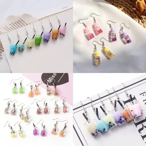 New Fun Pearl Milk Tea Cup Drop Earrings for Women Fashion Handmade Ocean shell Drifting Bottle Pendant Ear Jewelry