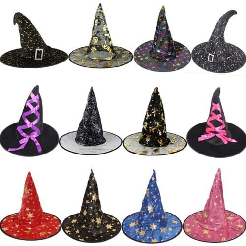 Adult Women Kids Witch Hats Props Party Masquerade Ribbon Wizard Hat Cosplay Costume Accessories Halloween Party Fancy Dress