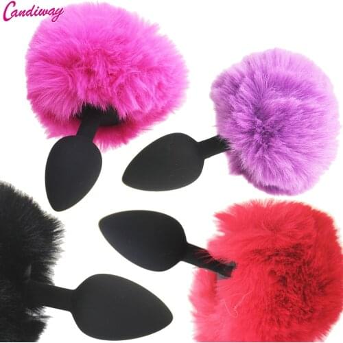 Rabbit tail silicone anal plug sex toy adult product for woman,anal plug dog tails Slave cosplay submisson bead Rabbit girl game
