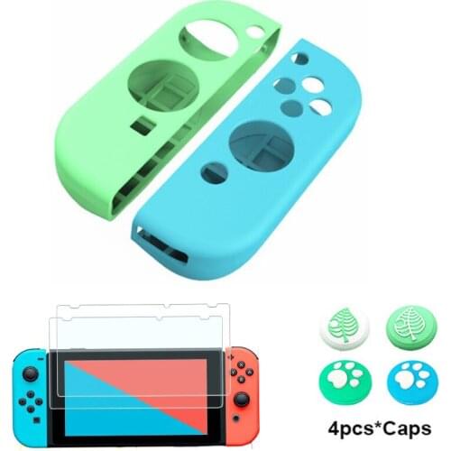For Nintendo Switch Silicone Skin Case Shell Protector Cover Nintend Switch Joycon Controller Grip Caps Tempered Screen Film