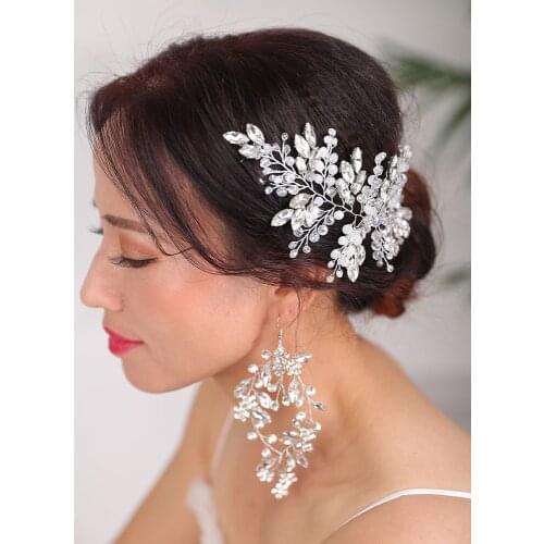 Wedding Hairstyles Jewellery Silver Headdress Rhinestone head jewelry Crystal Headband and earrings set Bridal Hair Accessories