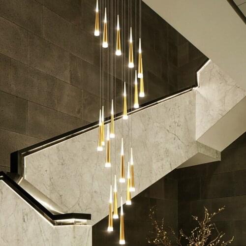 LED Ring Chandelier Meteor Shower Rotating Stair Chandeliers Kitchen Hanging Lamp Modern Simple Villa Decor indoor Lighting