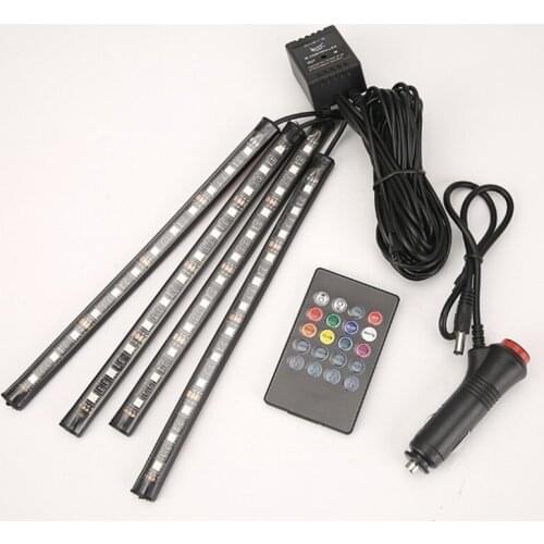 7-Color RGB 48-LED Car LED Interior Atmosphere Decorative Strip Lights with Wireless Remote Control Car Charger Interior Light