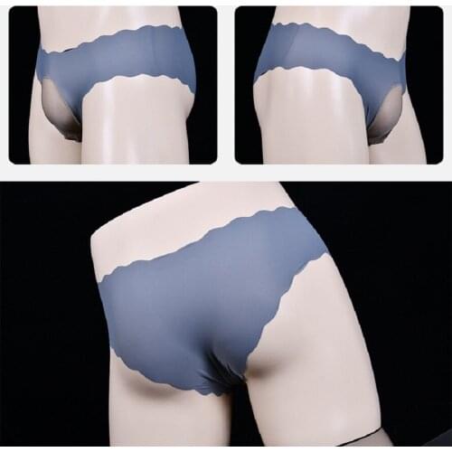 Sexy Low Waist Wavy Edge Erotic Mens Brief Ice Silk Without Trace Underpants Convex Bag Briefs Exotica Clothing Gay Underwear