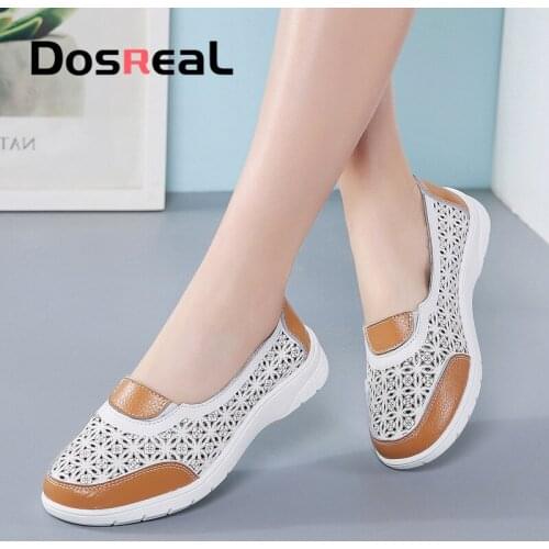 Dosreal Women Flats Shoes Summer With Hole Breathable Fashion Loafers Shoes For Females Casual Flats Soft Mothers Shoes