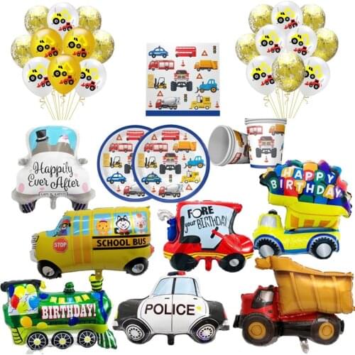 WALMD Cartoon Air Balloons Cars Fire Truck Balloon Confetti Baloons Children Birthday Party Decorations Kids Baby Shower Boy