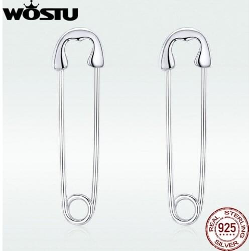 WOSTU Real 925 Sterling Silver Pin Cartilage Fashion Earrings Minimalist Style Punk Earrings For Women Party Jewelry BKE695-A