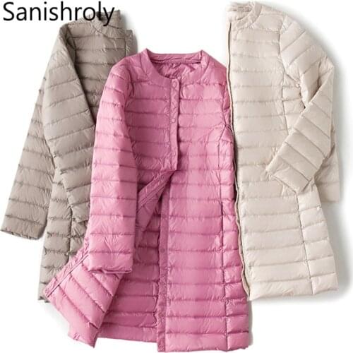 Sanishroly L-4XL Autumn Winter Women Long Coat Ultra Light Down Coat Parka Female White Duck Down Jacket Outerwear Plus Size 264