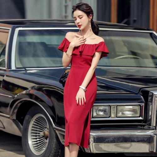 2021 Summer French sexy New Off shoulder sleeveless Dress Female Ruffle Dress Top Women Sexy Fashion Long Dress