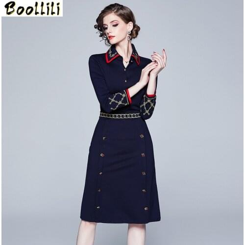 Boollili Spring Autumn Vintage Dress Women Clothes Elegant Office Midi Dress 2020 Ladies Dresses Black Women Dress Vestidos