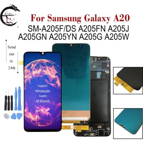 AMOLED LCD + Frame For SAMSUNG Galaxy A20 Display SM-A205F/DS A205FN A205YN A205 LCD Display Screen Touch Digitizer Assembly