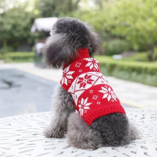 Winter Warm Dog Sweaters Christmas Dog Clothes Snowflake Pattern Pet Cat High Collar Knitwear Warm Clothing For Puppy Small Dog