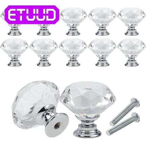 10PC/set 20-40mm Crystal Glass Knobs Cupboard Drawer Pull Handle Door Knob Diamond Shape Cabinet Knob Home Furniture Accessory