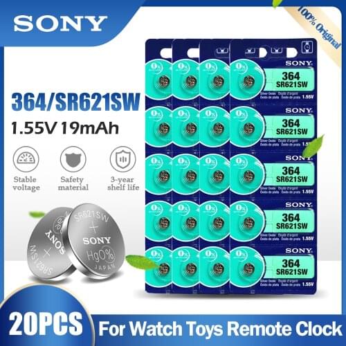 20PCS Sony 364 SR621SW AG1 LR621 621 164 531 SR60 LR60 1.55V Silver Oxide Battery For Watch Toy Calculator Meter Button Cell