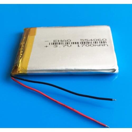 3.7V 1700mAh lipo lithium polymer li ion rechargeable battery for MP3 GPS navigator DVD recorder headset e-book camera 554060