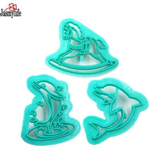3PCS dolphin Trojan horse Cookie Cutter Plastic Fondant Cutter DIY Decoration Baking Tools Sugarcraft Biscuit decorating to