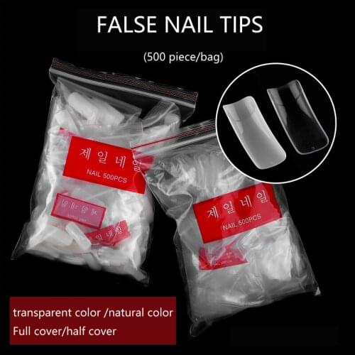 500Pcs Acrylic Full Coffin False Nails Art Tips Natural Transparent Nails Extension Sculpted Manicure Tool
