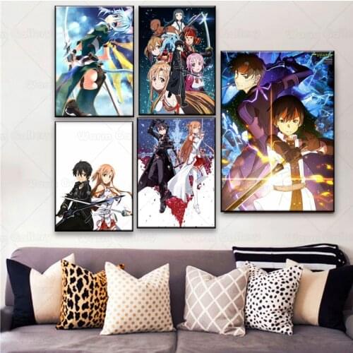 Anime Sword art online poster Kirito and Asuna Wallpaper Decorative Wall Picture for Living Room for Pub Club Casino Wall