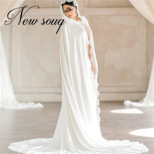 Satin Wedding Cape 2020 Vestidos Dubai Bridal Shawl Soft Lace Cathedral Length Appliqued Long Cloak Formal Wedding Accessories