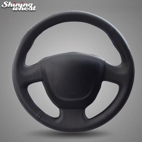 Shining wheat Black Artificial Leather Hand-stitched Car Steering Wheel Cover for Lada Granta 2011-2018