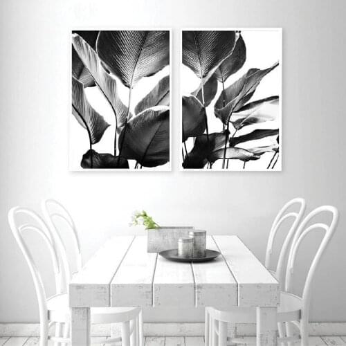 Black and White Banana Leaves Abstract Art Canvas Painting Living Room Bedroom Cafe Internet Nordic Style Wall Art Pictures