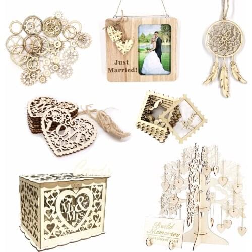 Rustic Wedding Party Decoration Heart Tree Guest Book Wooden Card Box With Lock For DIY Wooden Craft Vintage Wedding Gifts