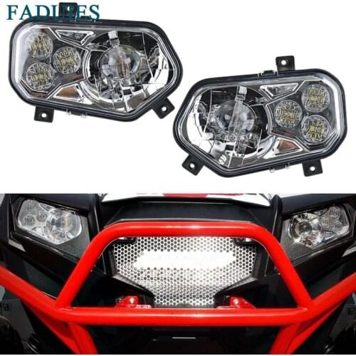 FAUDIES 2psc Chrome Clear Lens LED Headlight Kit for Polaris RZR XP 900 2011-2014 & Polaris RZR 800 2007-2014