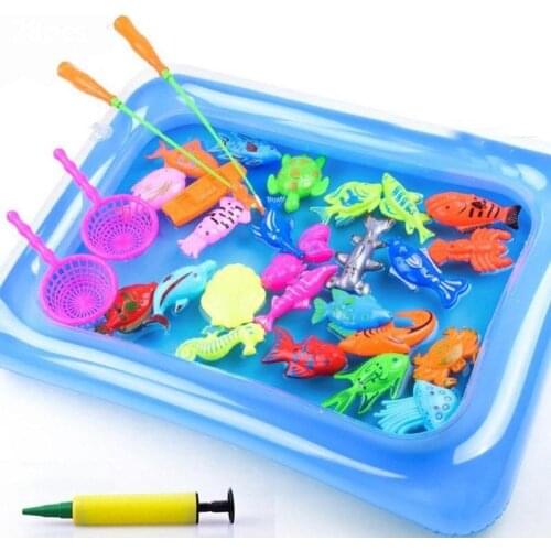 Simulation Magnetic Fishing Toys Fishing Set + Small Fish Pond Kids Play Water Baby Toys Interesting Fishing Game