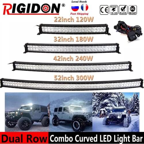 RIGIDON Curved Double Row 22/32/42/52inch Led Light Bar Flood Spot Combo for Offroad 4WD 4x4 Truck SUV ATV With Wiring