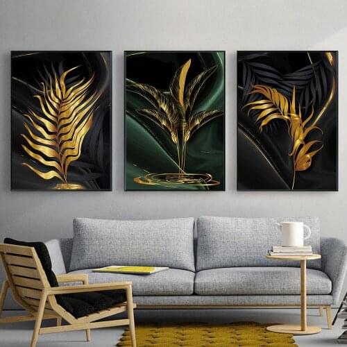 Leaves Painting Gold Wall Art 3pcs diamond painting full novelty 2020 cross stitch mosaic set embroidery 100% circle drill