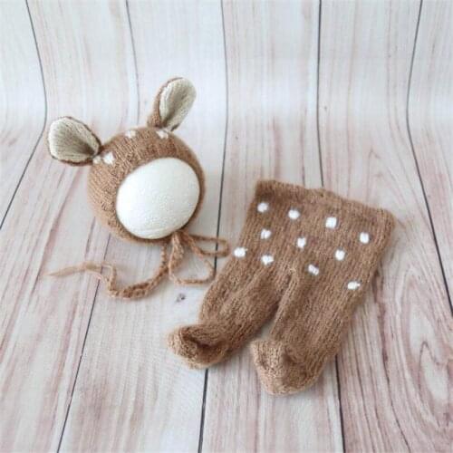 Newborn reindeer romper bonnet set Baby Sitter outfit with Deer hat set Photography props