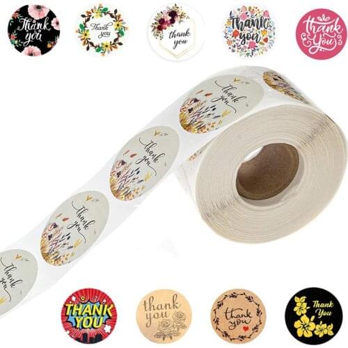 Round Floral Thank You Sticker 1inch for Wedding Favors and Party Handmade Stickers Envelope Seal Stationery Sticker 300-500pcs