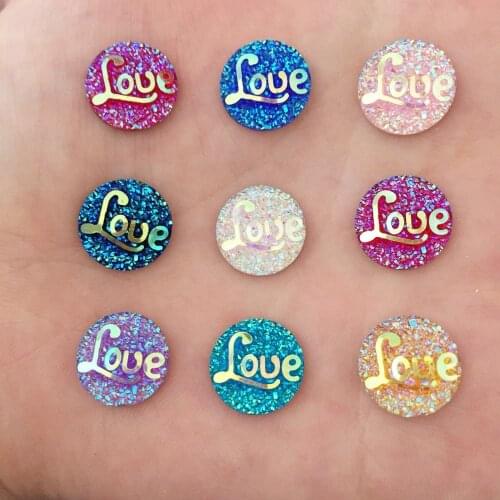 80PCS AB Resin 12mm Ore 'LOVE' round Flatback Rhinestone Wedding Embellishment Garment diy appliques SK00*2