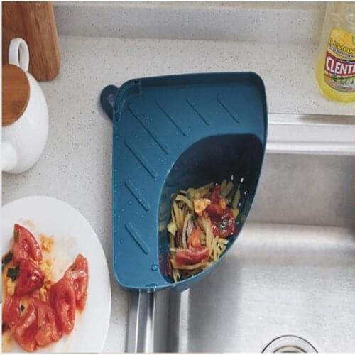 Kitchen Sink Triangular Waste Storage Holder Drain Shelf Corner Mounted Basket Food Residue Fruit Vegetable Strainer Filter Rack